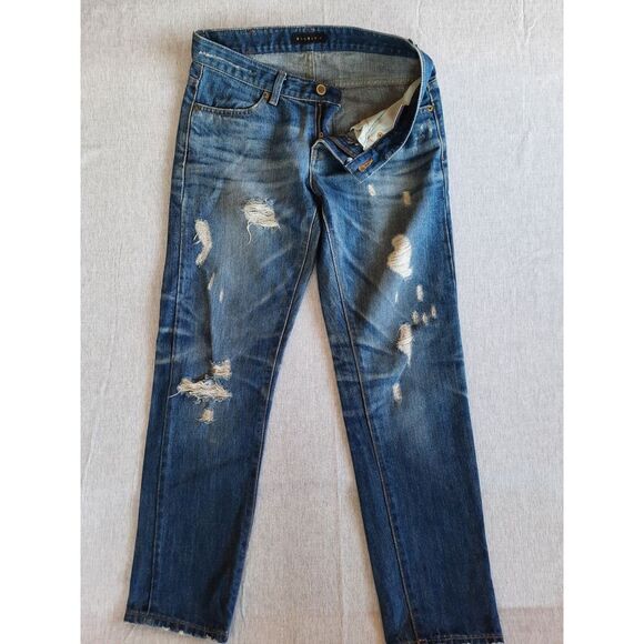 Double H Denim - Double U Women Small Thigh Whisker Distress Ripped Blue Jeans Art Logo Cotton